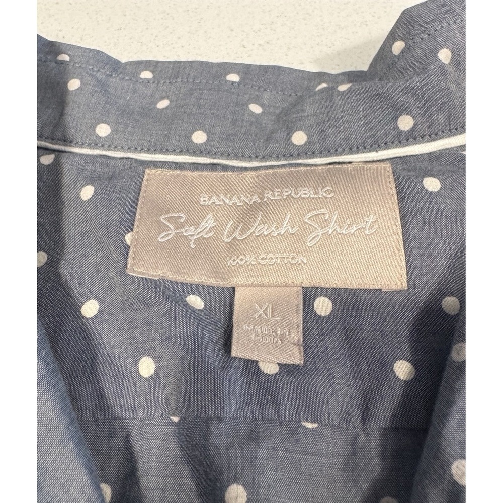 Banana Republic Soft Wash Shirt Womens XL Blue White Polka Dot 100% Cotton - Picture 2 of 5